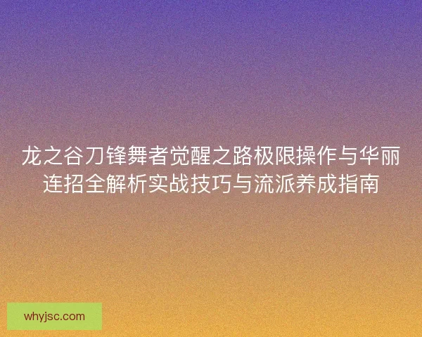 龙之谷刀锋舞者觉醒之路极限操作与华丽连招全解析实战技巧与流派养成指南